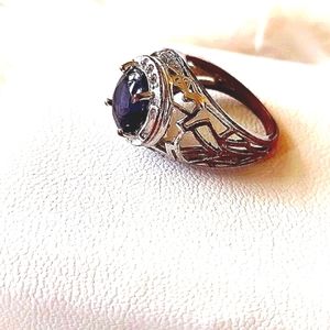 Vintage 925 Silver Plated Ring With Blue Stone